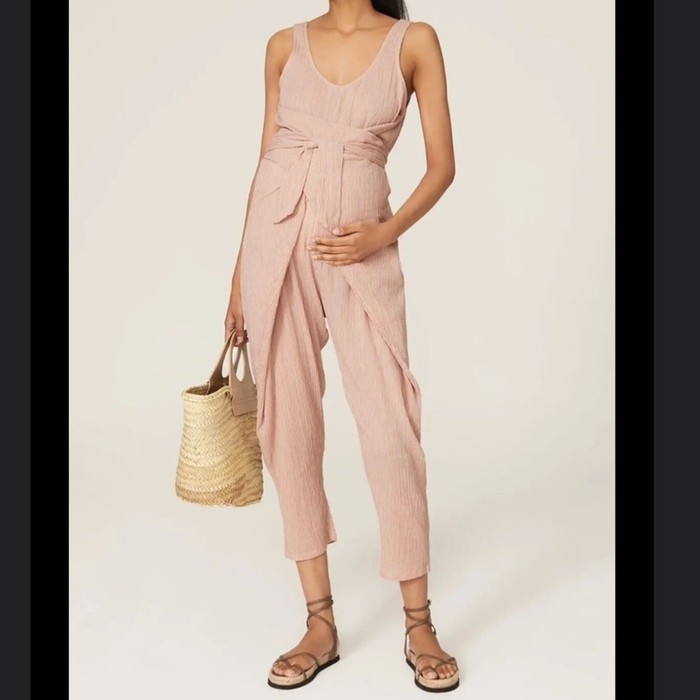 Hatch Blush Pink Textured Tie-Waist Jumpsuit
